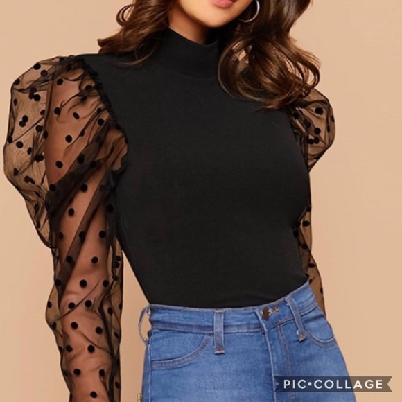 Blu Trends Tops - 1 Left!! Black Fitted Top w/Sheer Puff Sleeves